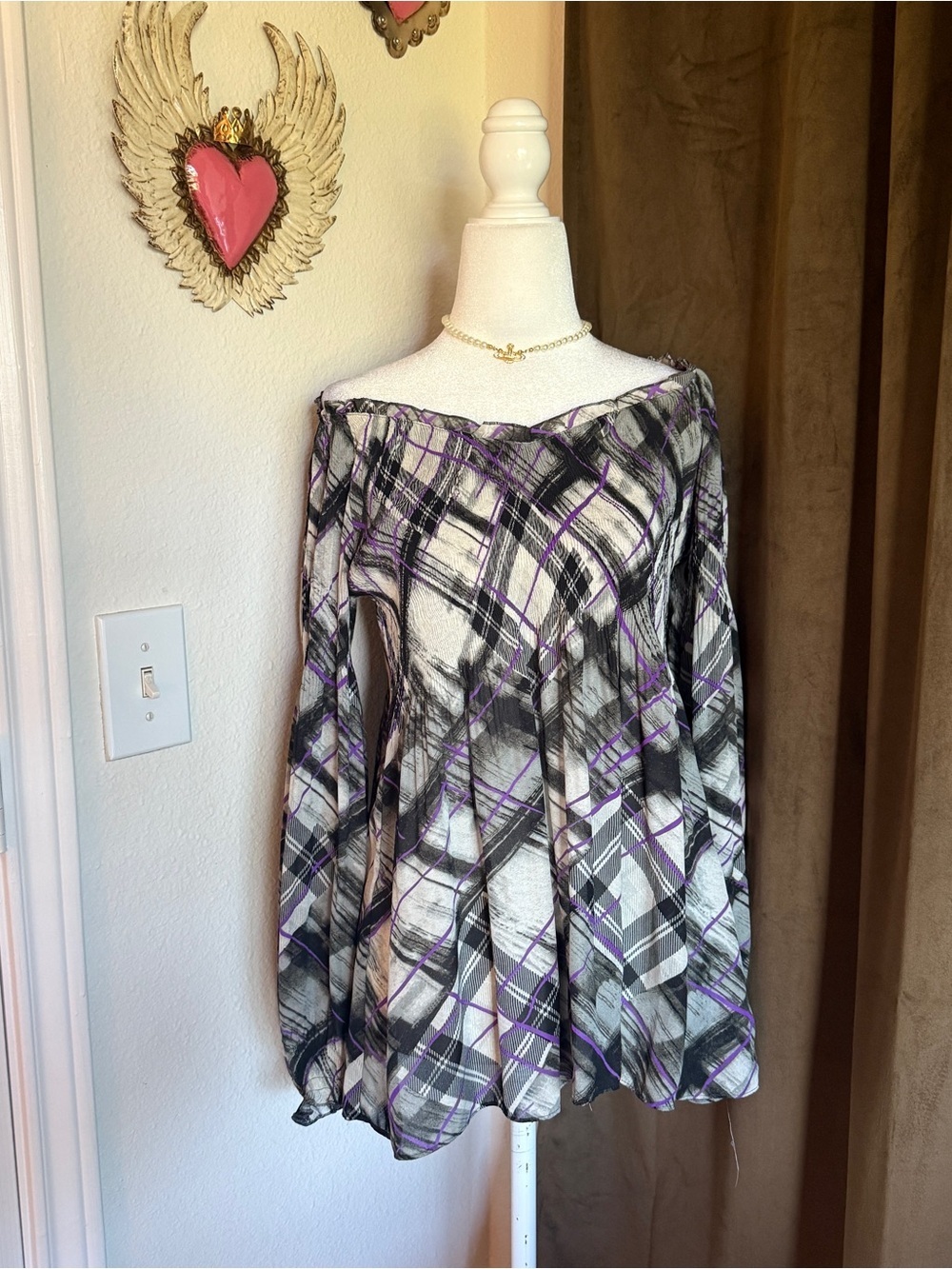 Sunny Leigh Black and Purple Plaid Blouse